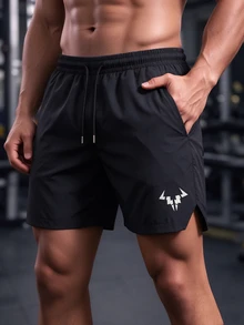 GymBeat Men's Drawstring Waist Pocket Sports Shorts, Gym - Black - View 6