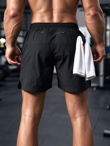 GymBeat Men's Drawstring Waist Pocket Sports Shorts, Gym - Black - View 4