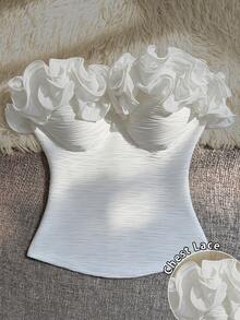 CHARMVALE Top de tirantes bandeau sexy de unicolor con volantes y pliegues - Blanco - Ver 3