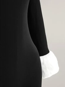 SHEIN ICON Plus Size Y2K Square Neck Black Jumpsuit, White Faux Fur Trim Long Sleeve Snow Jumpsuit - Black and White - View 7