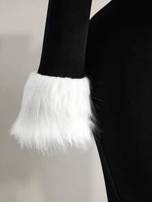 SHEIN ICON Plus Size Y2K Square Neck Black Jumpsuit, White Faux Fur Trim Long Sleeve Snow Jumpsuit - Black and White - View 5