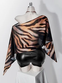 SHEIN ICON Plus Size Women's Floral Gold & Silver Metallic Y2K Sheer Top - Multicolor - View 8