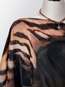 SHEIN ICON Plus Size Women's Floral Gold & Silver Metallic Y2K Sheer Top - Multicolor - View 7