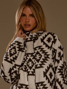 MUSERA Black And White Oversized Western Print Long Sleeve Jacket Autumn Fall Winter Coolgirl Women Outfit Everyday Going Out - Black and White - View 5