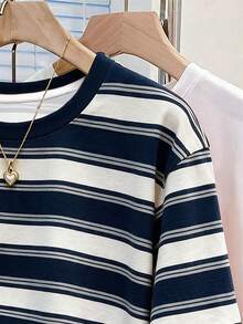 NostaNoir Striped Digital Print Fashionable Minimalist Women's Regular Round Neck T-Shirt, Friend's Gift - Multicolor - View 3