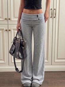 CovetEZ Women's Casual Versatile Low Waist Long Pants Lounge Gray Autumn Lounge - Grey - View 5