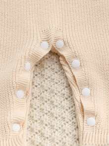 Newborn Baby Knit Sweater Romper, Fashionable Cute Versatile Long Sleeve Hooded 3D Ear Footed Jumpsuit - Beige - View 7