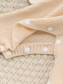 Newborn Baby Knit Sweater Romper, Fashionable Cute Versatile Long Sleeve Hooded 3D Ear Footed Jumpsuit - Beige - View 8