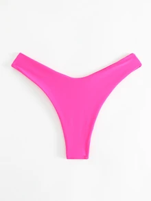 SHEIN Swim Basics Summer Beach Plain High Cut Bikini Bottom - Hot Pink - View 3