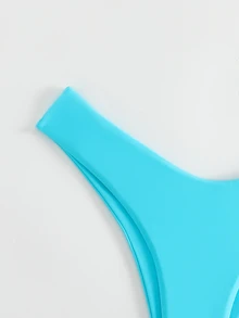 SHEIN Swim Basics Summer Beach Plain High Cut Bikini Bottom - Blue - View 7