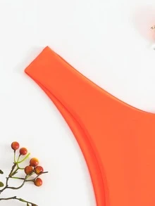 SHEIN Swim Basics Summer Beach Solid High Cut Bikini Bottom, Bathing Suit - Orange - View 4
