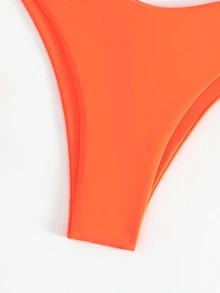 SHEIN Swim Basics Summer Beach Solid High Cut Bikini Bottom, Bathing Suit - Orange - View 5