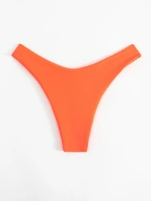 SHEIN Swim Basics Summer Beach Solid High Cut Bikini Bottom, Bathing Suit - Orange - View 2
