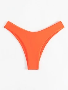 SHEIN Swim Basics Summer Beach Solid High Cut Bikini Bottom, Bathing Suit - Orange - View 6