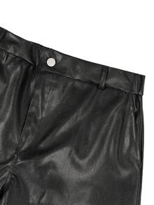 Manfinity CasualCool Men's Black PU Leather Pants, Fashionable Versatile Design Leather Pants, Casual Straight Leg Long Pants - Black - View 5