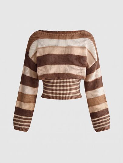Women Y2K Striped Drop Shoulder Cropped Sweater