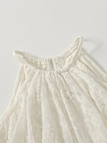 Tween Girl Loose Fit Layered Solid Ivory Knit Lace Elegant Halter Neck Sleeveless Ruffle Hem Midi Dress Party Dress Partywear - Apricot - View 4