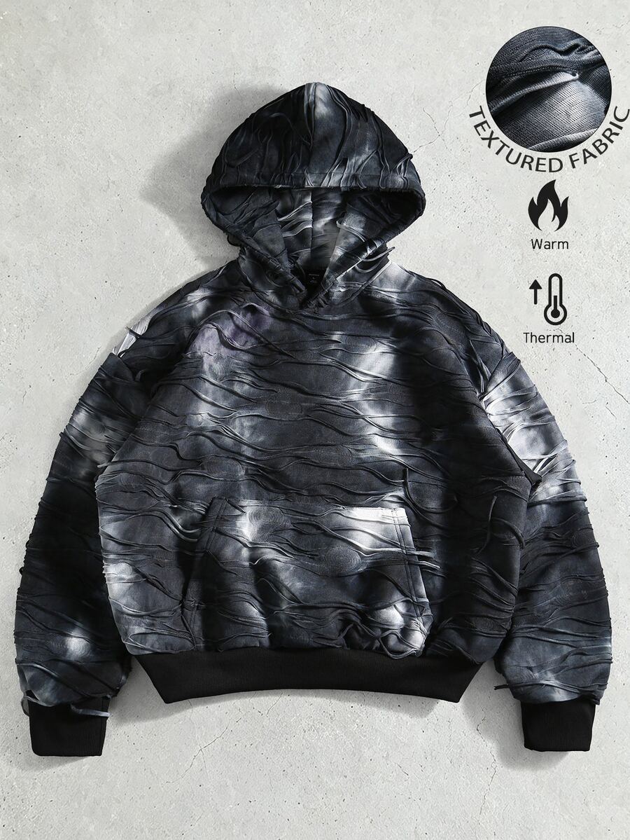 ROMWE MEN Men's Wasteland Style Washed Distressed Loose Fit Hoodie - Multicolor - View 1