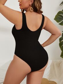 SHEIN Swim Summer Beach Plus Solid One Piece Swimsuit - Black - View 2