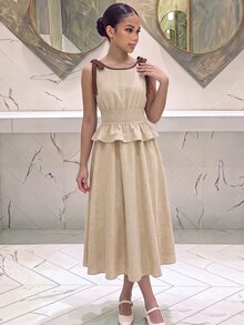 Tween Girls Colorblock Waist Tween Girl Long Dress Casual Vacation Elegant Fashion Versatile Daily Suitable For Party All New Girls Dress Tween Girl - Apricot - View 12