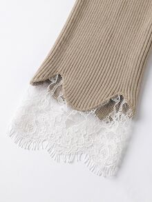 SHEIN Franclia Contrast Lace Button Front Cardigan - Khaki - View 7