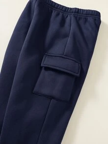 SHEIN 兒童小男孩字母圖案針織柔軟圓領長袖半拉鍊套頭衛衣與彈性腰長秋季長褲2件套 - 彩色 - 查看 5