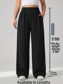 SHEIN Tall CURVE Plus Size Casual Corset Textured Elastic Waist Loose Pants 2pcs/Set Lounge Vacation Black Dark Green Fall - Multicolor - View 2