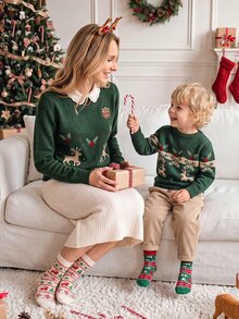 Boys Back To School Minimalist Casual Daily Knit Pullover Sweater, Autumn - Army Green - View 3