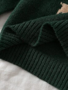 Boys Back To School Minimalist Casual Daily Knit Pullover Sweater, Autumn - Army Green - View 11
