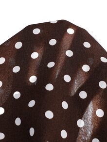 SHEIN Girls Polka Dot Print Lantern Sleeve Lace Hem Belted Midi Dress Brown - Brown - View 6