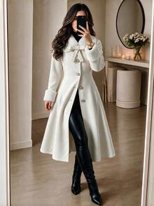 Yalmera Women's Autumn/Winter Solid Color Fur Collar Long Sleeve Single-Breasted Elegant Overcoat - Apricot - View 3