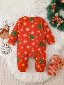 1 Pack Newborn Long Sleeve Footed Knit Jumpsuit, Soft Comfortable Cute Glow-In-The-Dark All-Over Print Christmas Autumn/Winter Loungewear, Versatile Fashion, Best Choice, Perfect Gift For Newborns - Multicolor - View 2