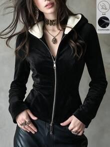 Yalmera Women's Autumn Long Sleeve Zipper Front Thermal Lined Hooded Jacket - Multicolor - View 4