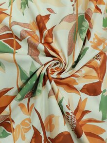 Al Najma Beige Large Floral Print Collar Dress, Women's V-Neck Long Sleeve Modest Arabic Style Outfit, Fall Pattern Dress Holiday Ninang Wedding - Multicolor - View 6
