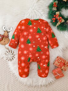 Newborn Christmas Autumn/Winter Long Sleeve Jumpsuit Pajamas Red Glow-In-The-Dark Reindeer Cute Baby Home Wear & Outwear - Multicolor - View 2