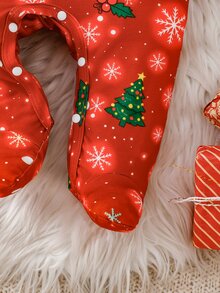 Newborn Christmas Autumn/Winter Long Sleeve Jumpsuit Pajamas Red Glow-In-The-Dark Reindeer Cute Baby Home Wear & Outwear - Multicolor - View 5