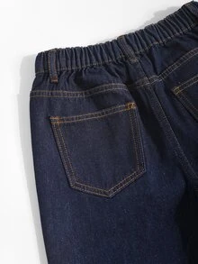 SHEIN Tween Girls' Navy Blue Washed Straight Leg Wide Leg Loose Denim Jeans, Streetwear Casual Vacation School Fall Holiday - Medium Wash - View 7