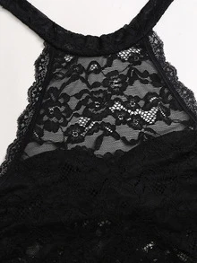 Sweetra New European & American Sexy Lace Sexy Style Halter Neck Backless Bowknot Waist-Cinching Slimming Metal Buckle Ruffle Hem High Slit Design Party Evening Outing Date Long Dress - Black - View 6