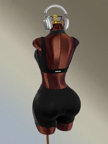 Amplova 女款純色上衣與短褲運動套裝,透氣瑜伽運動休閒服飾,運動活力休閒日常穿著健身套裝 - 黑色 - 查看 5