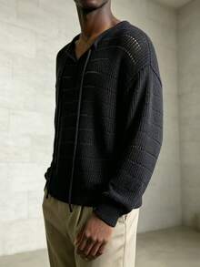ZURIURI Mature Men Autumn/Winter Sexy Hollow-Out Street Punk Rock Style Daily Versatile Pullover Sweater - Black - View 4