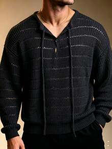 ZURIURI Mature Men Autumn/Winter Sexy Hollow-Out Street Punk Rock Style Daily Versatile Pullover Sweater - Black - View 5