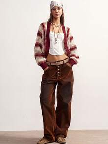 Bohemela Women's Fashionable Colorblock Hollow Out Long Sleeve Sweater - Multicolor - View 6