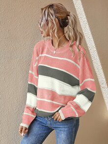 SHEIN Women's Latest Fashion Comfortable Color Block Pullover Sweater - Multicolor - View 7