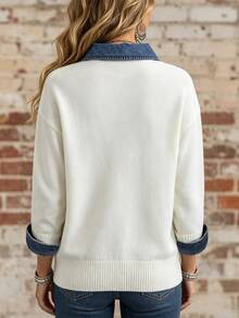 Trelyra Women's Festival Colorblock Casual Versatile Daily Wear Long Sleeve Fall Winter Sweater - White - View 3