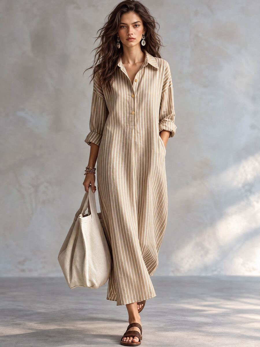 Trelyra Women's Fall Lapel Blue And White Casual French Lightweight Vacation Style Long Sleeve Country Dress Brunch