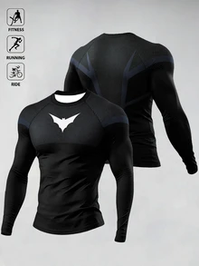 BATMAN X SHEIN Gym Rark Men's Bat Pattern Casual Daily Wear Sports T-Shirt - Multicolor - View 1