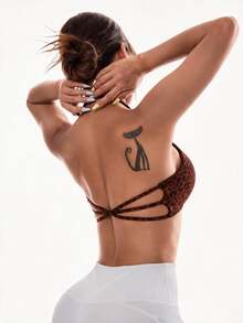 Slayform Slayform Women's Leopard Print Criss-Cross Back Halter Neck Sports Bra - Brown - View 5