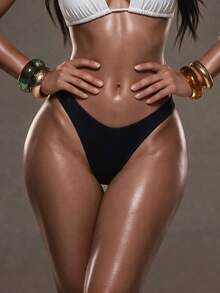 Swim Basics Summer Beach Solid High Cut Bikini Bottom - Black - View 1