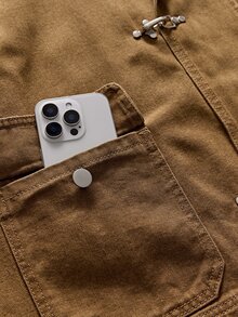 AXEPEAK Men's Washed Khaki Zipper Long Sleeve Jacket - Brown - View 6