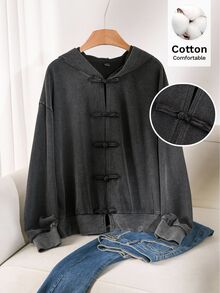 Story & Sage Women's Solid Color Casual Retro Versatile Everyday Sweatshirt Going Out Charcoal Gray Fall/Winter Casual Daily Going Out Sweatshirt For Women Fall - Black - View 1